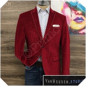 VANHEUSEN Mens Velvet Corduroy Blazer Sport Coat Casual Jacket Size 40R Red Suit
